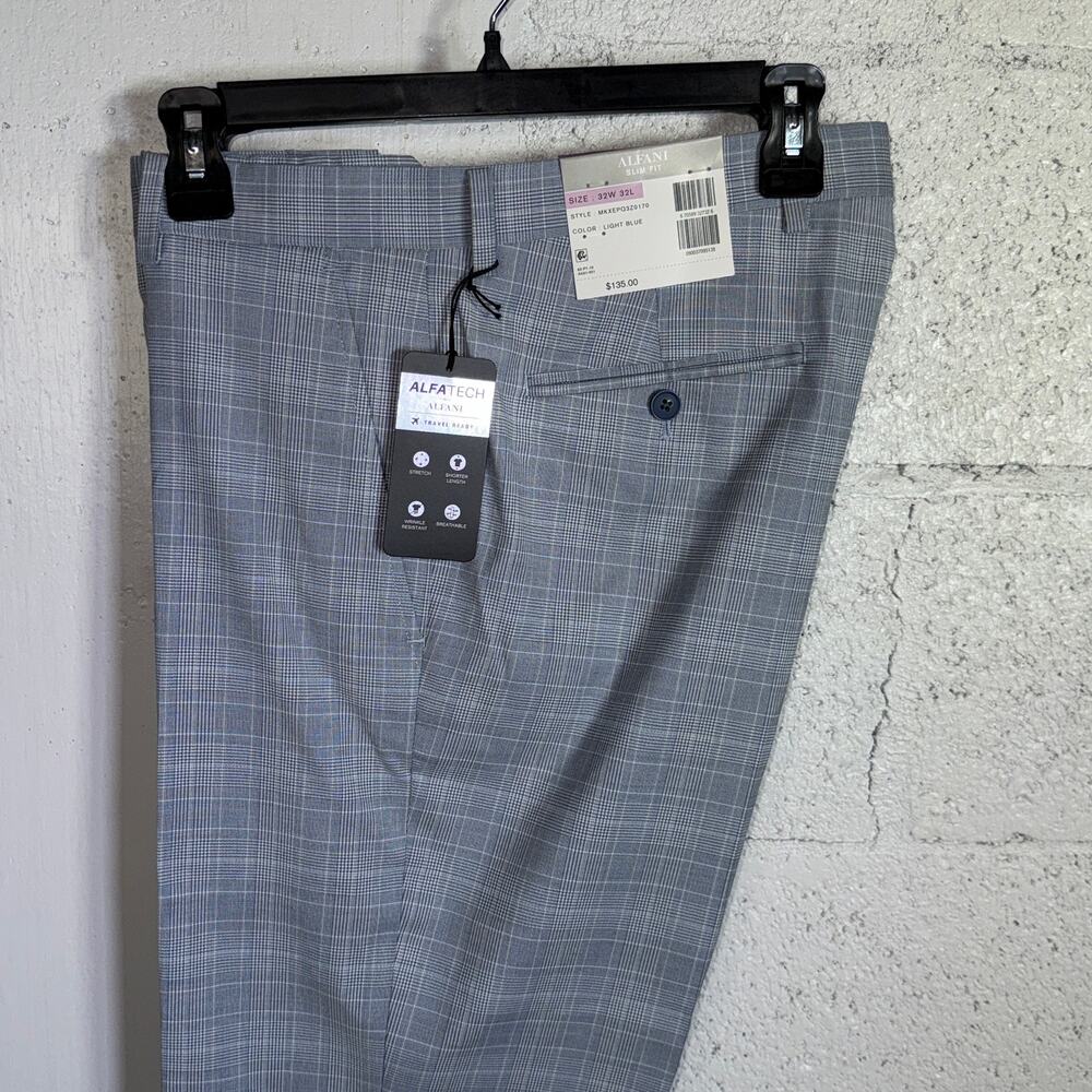 Alfani Men's Slim-Fit Stretch Solid Suit Pants blue plaid 32X32 $135